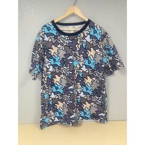 Y2Kk Adidas Safety Camo Graphic T Shirt Men's 2XL Blue Brown‎ Gray Short Sleeve